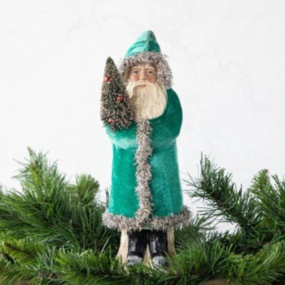 Santa Velvet Belsnickel  - Teal 12" H New